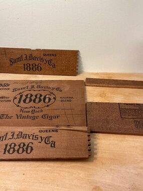 Vintage Sam’l J. Davis and Co 1886 Cigar Box pieces, signage